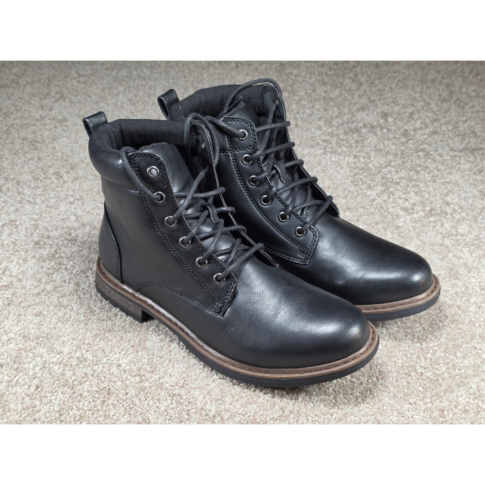 Goodfellow & Co Mens Black Lace Up Ankle Boots Size 8 Faux Leather Lug Sole